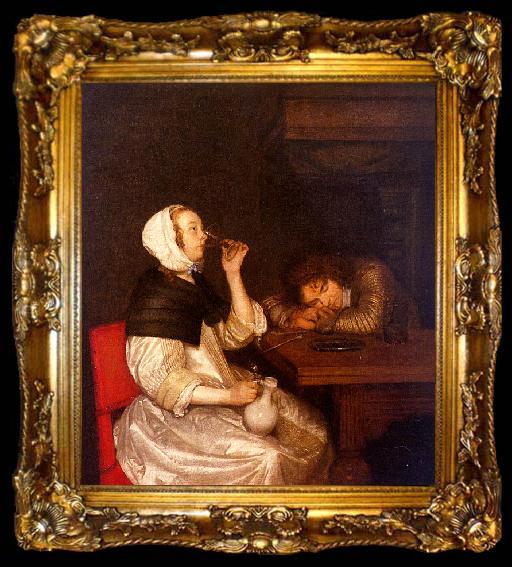 framed  Gerard Ter Borch Woman Drinking with a Sleeping Soldier, ta009-2